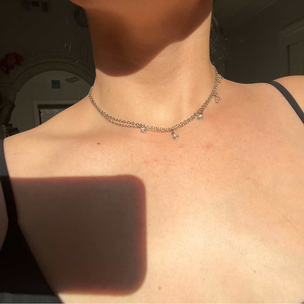 Double Chain Chocker Necklace with gemstone details